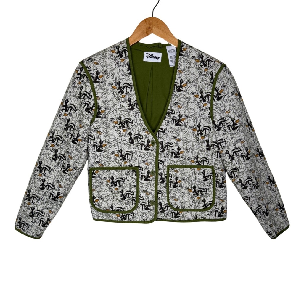 Disney Bambi Thumper Cotton Green Youth 10-12‎ Quilted Bomber Cottage Jacket